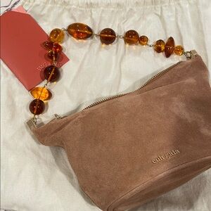 Cult Gaia Gia Beaded Suede Shoulder Bag Camel Tan